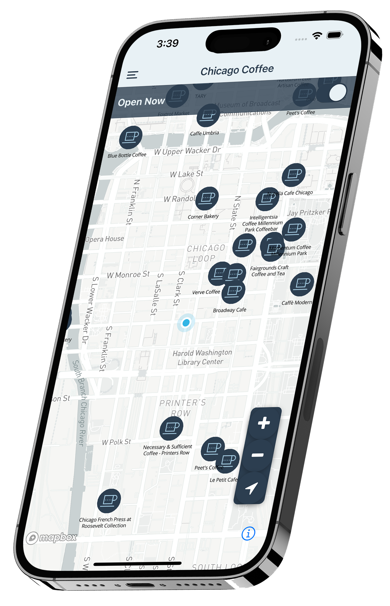 Find the best coffee shops in Chicago mobile app
